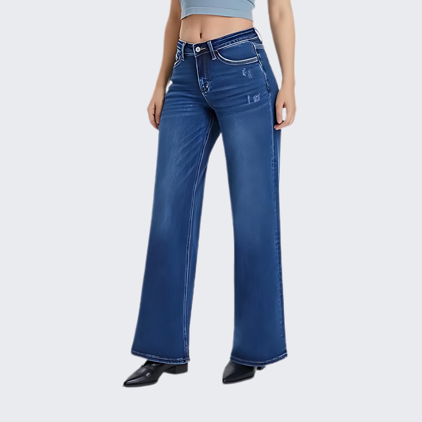 Valicea™ Chic Wide Leg Distressed Jeans